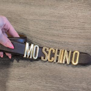 Moschino Brown Leather Belt with Gold Logo Letters